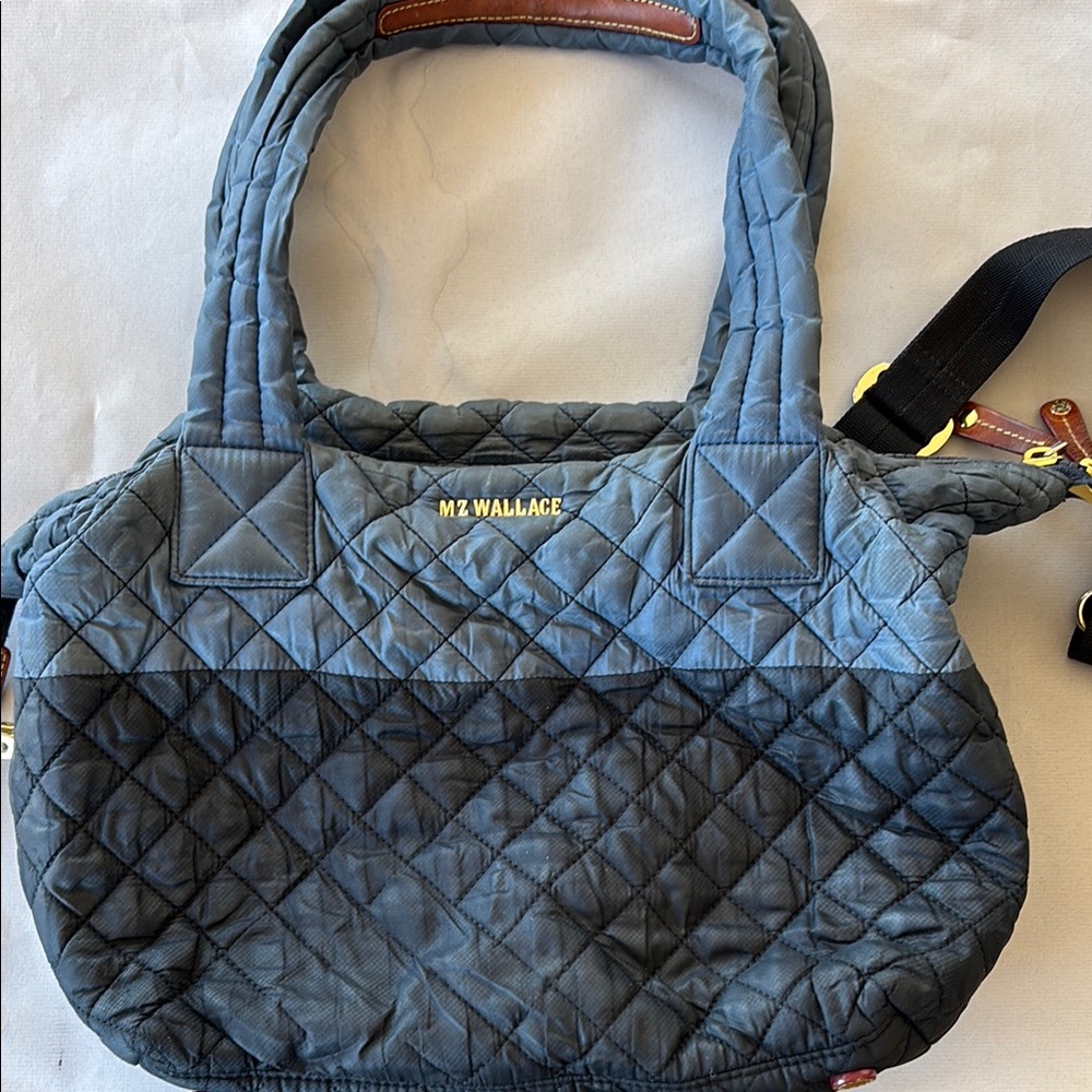 MZ Wallace Blue and Black Medium Sutton Quilted Shoulder Bag